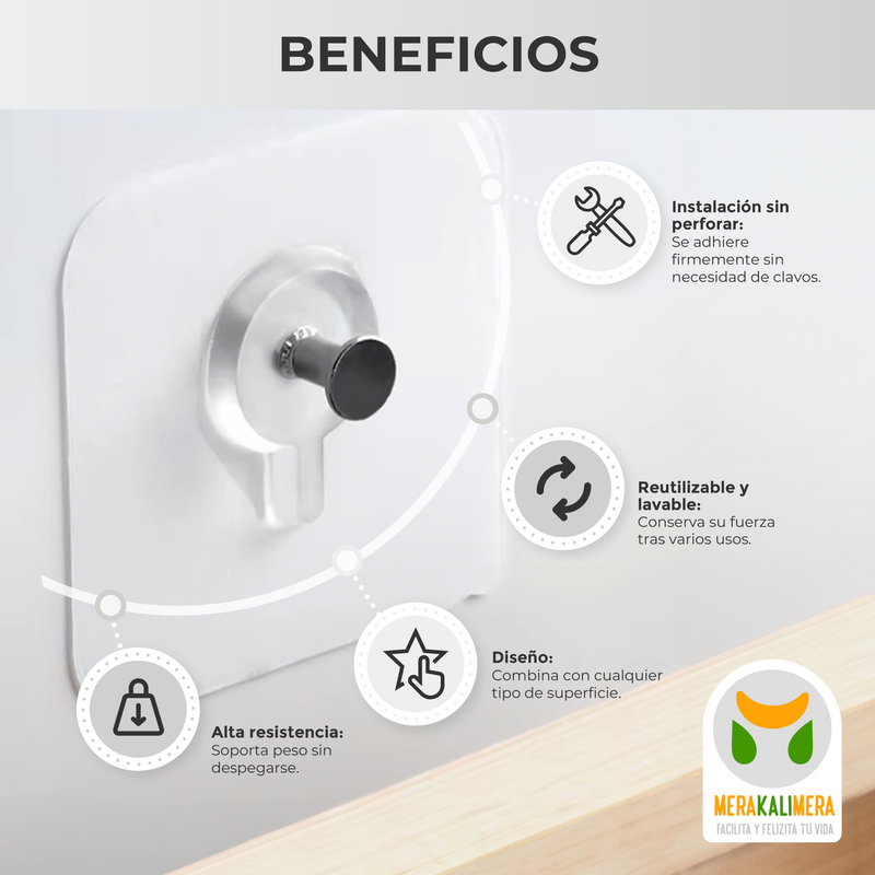 Gancho Adhesivo Transparente para Pared Reutilizable X6