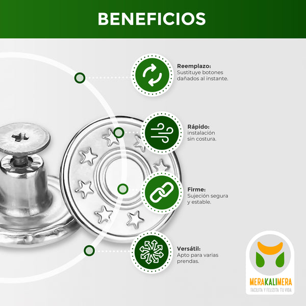 Botones Metalicos de Jeans con Instalación Rapida X4