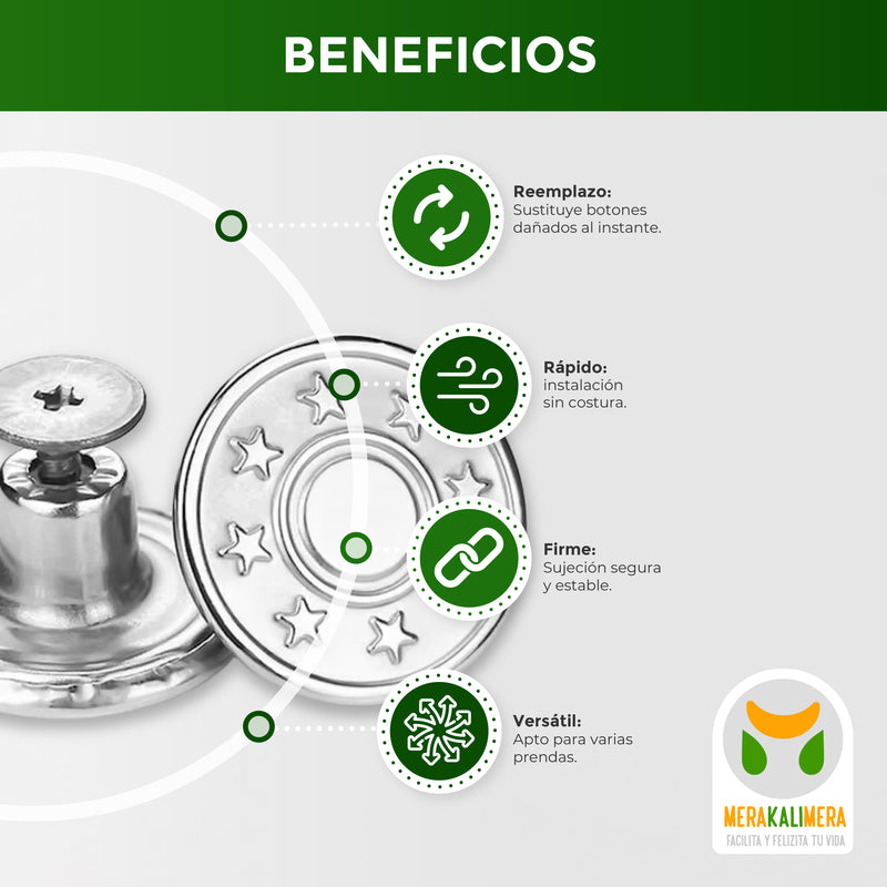 Botones Metalicos de Jeans con Instalación Rapida X4
