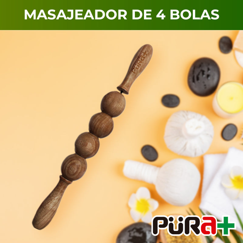 Masajeador rodillo 4 bolas maderoterapia