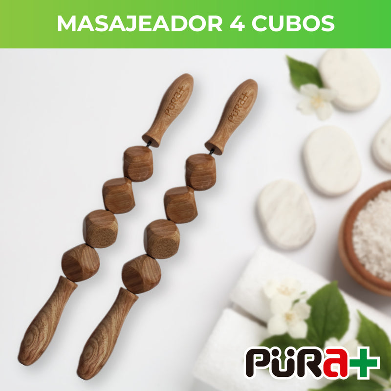 Masajeador rodillo 4 cubos madero terapia